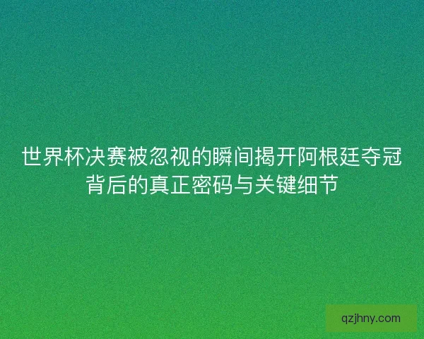 世界杯决赛被忽视的瞬间揭开阿根廷夺冠背后的真正密码与关键细节